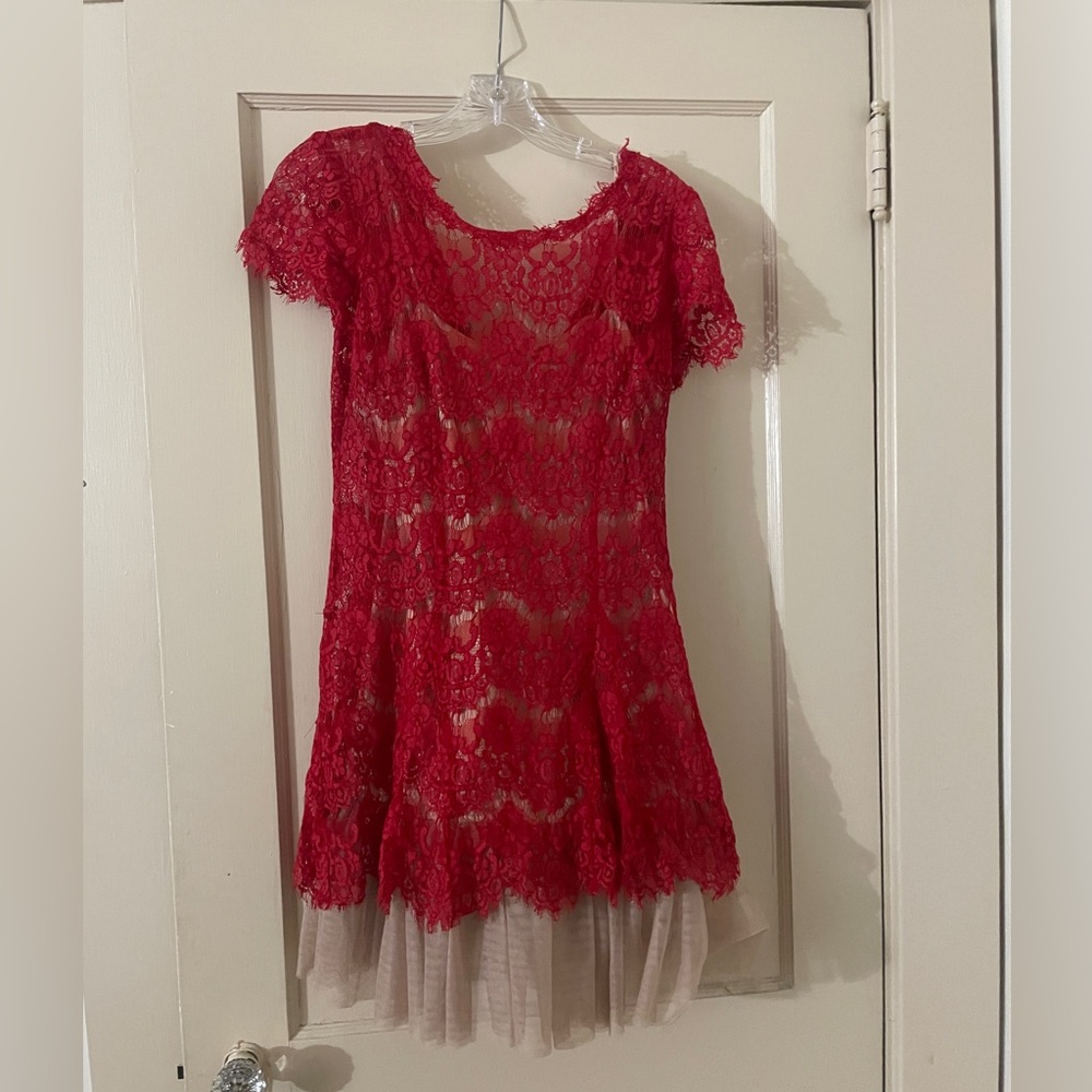 Betsy & Adam Cream Dress with Red Detail